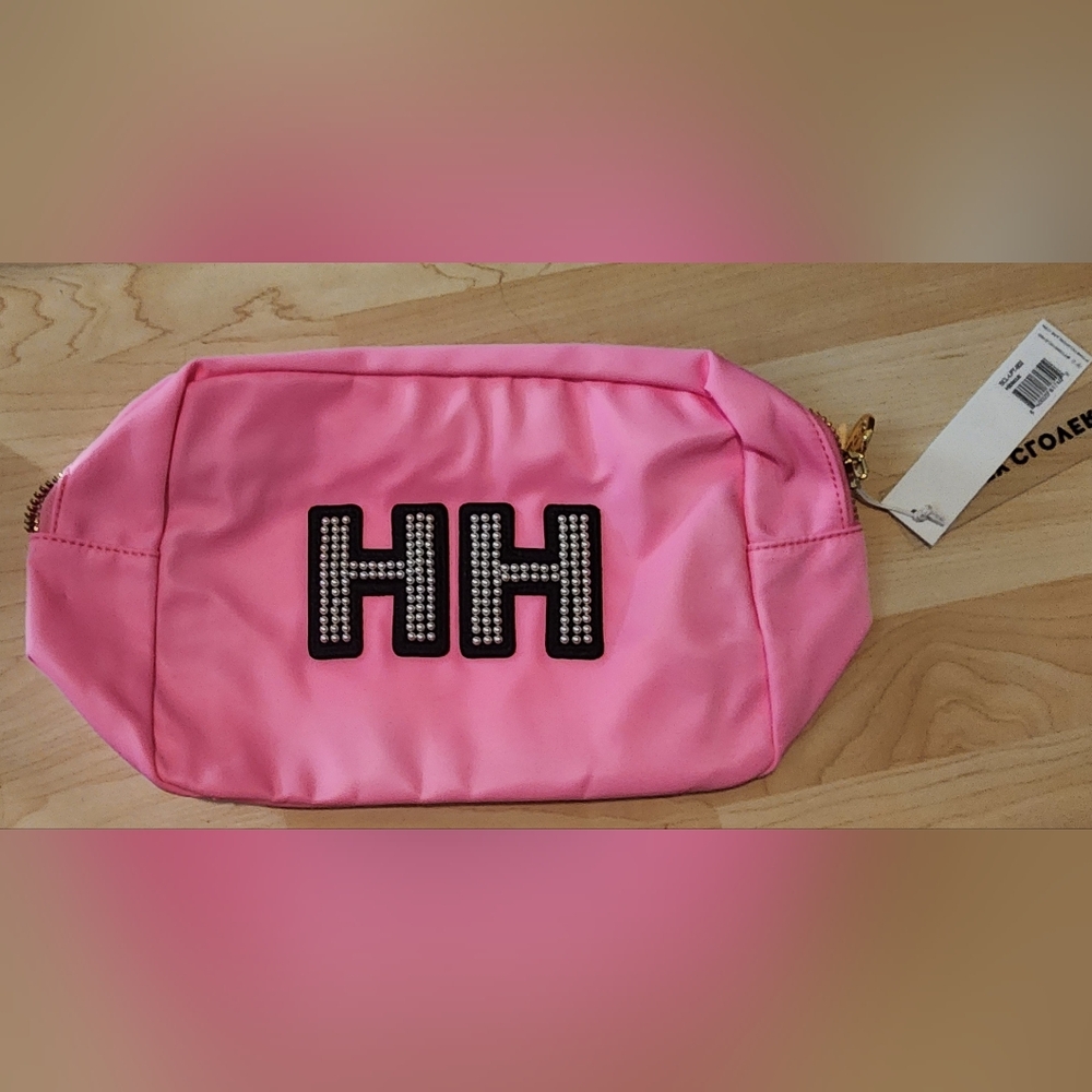 SCL NWT  lg pouch in hibiscus  with pearl initials both discontinued.